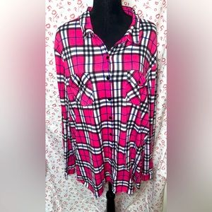 Plus size: Pink and Black Plaid with Lace Button Up Top